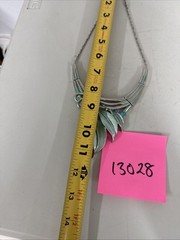 VTG Enamel Silver Tone Necklace With Crystals Adjustable Length Statement Blue