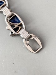 Vintage Verified JULIANA Blue Glass Pie Cut Bracelet, Brooch & Earring Set