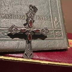 Vintage 925 Silver, Marcasite and Garnet Cross Pendant Necklace