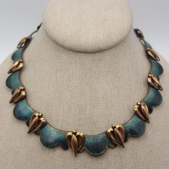 Vintage Copper Enamel Necklace Speckled Collar 17 Inch
