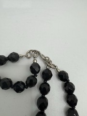 Vintage Jet Black Faceted Bead Double Strand Necklace Earring Brooch Jewelry Set