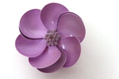 Lilac Enamel Flower Pin Brooch Lilac Rhinestone Layered 60’s Vibe Power Vintage