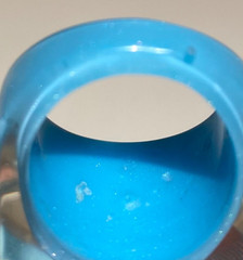 Vintage Y2K Clear Lucite Dome Ring Chunky Aqua Blue Floating Glitter Bubble Ring