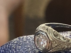 18k Gold Belais Art Deco Engagement Ring Engraved Shank ~0.56 Ct OEC Diamond