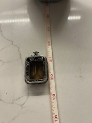 Smoky Quartz Emerald Cut Solid 835 European Sterling Silver Vintage Pendant