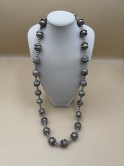 Vintage Silver Tone Ornate Beaded Statement Necklace Long Boho Ethnic Tribal