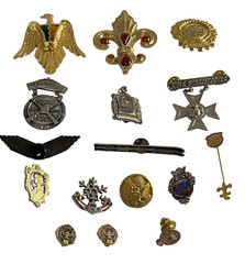 16-Vintage Brooch Pins Academic Marksman Crests Ski Award G&R Ski Tie Tac Eagle