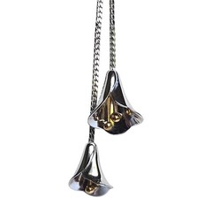Vtg Avon Calla Lily Flowers Lariat Necklace Y Drop Silver Tone Gold Floral 20″