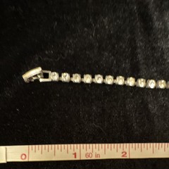 Vintage Clear Rhinestone Statement Tennis Necklace, Box Chain, 15″ Silver Tone
