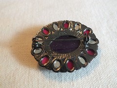 Beautiful Brooch Pin Dark Silver Tone Pink Purple Cabochons 1 3/4 x 1 1/2″ WOW