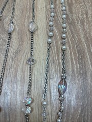 Clear Bead And Pearl Like 3 Layer Silver Like Necklace 19”