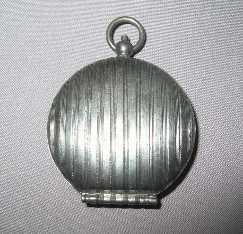 Antique Edwardian Deco Gunmetal Gun Metal Compact Chatelaine Pendant