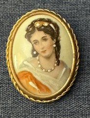Limoges Portrait Brooch antique oval Hand Painted Lady Porcelain Cameo France