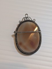 Antique Victorian-Era Female Profile Shell Cameo Brooch