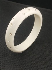 1940s- 50s Milky White Flush Set Clear stones Celluloid Bangle Bracelet size 8