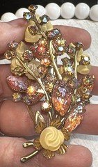 Rare Beau Jewels Unsigned AB Floral Spray 3.25”Lx 1.5” W Brooch