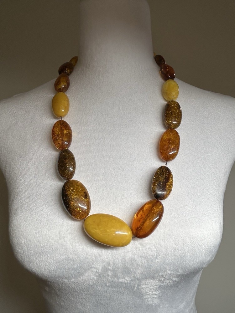 Vintage Baltic Amber Necklace 26” 127g Huge 45mm Beads Butterscotch Cognac
