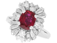 2.13Ct Thai Ruby and 1.56Ct Diamond 18k White Gold Cluster Ring Circa 1970