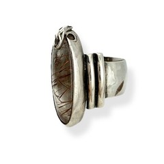 Vintage Sterling Silver & Rutilated Clear Quartz Ring – JM, 1994 Size 9.75