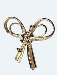 Gold-Tone Bow Ribbon Brooch Pin 2″ Wide