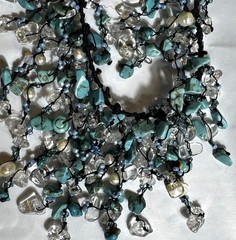 Turquoise Chip Beads Artisan Cluster Boho Waterfall Necklace Coastal Cowgirl