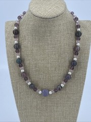 Natural Stone Necklace Green Purple Crystals Choker 17 Inch