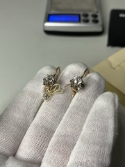 USSR 583 Gold Earrings Garnet Flower Design NOS Soviet Russian Jewelry Tag 4.22g