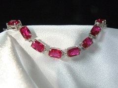 Sterling Silver 925 Lab Created Pink Ruby Tennis Bracelet 8″