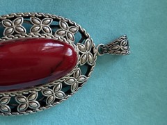Vintage Mexico Sterling Silver Red Jasper Gemstone Pendant 925