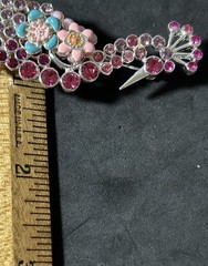 Vintage Pink Rhinestone Peacock Brooch/ Pin 3.75 Inches Silver Tone EUC