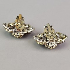 Vintage Hollycraft Rhinestone Clip On Earrings Gold Tone 1 1/8″