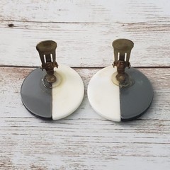 Vintage Clip On Earrings Black & Cream with Inset Design