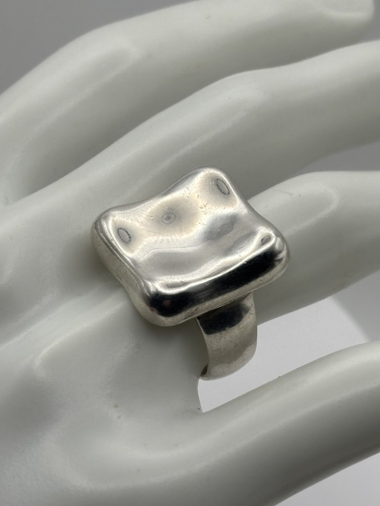 Vintage Sterling 925 Modernist Square Chunky Concave Ring Size 7