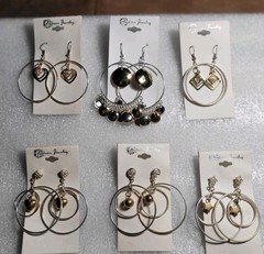 6 Pairs NEW VINTAGE DANGLE HOOPS EARRINGS PIERCED DROP BIG CLASSIC • OLD STOCK