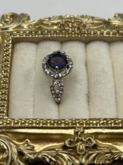 Silver Tone Purple Amethyst Halo Statement Ring Size 8.5 Vintage Costume Jewelry