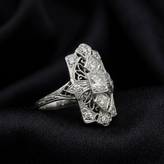 Antique Art Deco Edwardian Ring Vintage Inspired Openwork Engagement Ring