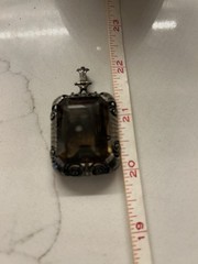 Smoky Quartz Emerald Cut Solid 835 European Sterling Silver Vintage Pendant