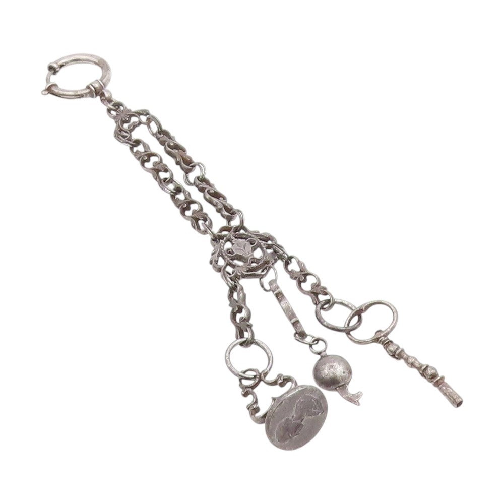 925 Sterling Silver Vintage Keychain Dark Tone Fob Chain With Charms TR4068