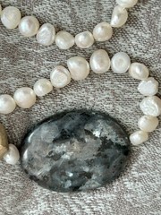 GENUINE PEARL NECKLACE Chunky Gemstone Labradorite & Baroque Pearl Artisan OOAK