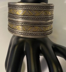 Turkmen Tekke Silver Gilt Wide Cuff Ethnic Tribal Ornate Adjustable Bracelet