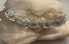 Vintage Egyptian Revival Turquoise Scarab Silver Filigree Bracelet/Earrings Set
