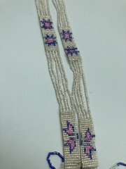 1920s Flapper Deco Sautoir Necklace, Very Good Antique Condition, Ecru/Blue/Pink