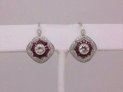 At Deco Style Lab Created Diamond & Ruby Anniversary 14K White Gold FN Earring