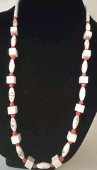 Czech Necklace 28 In Glass Floral Orange White Round Oval Glass Cubed beads