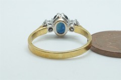 VINTAGE ENGLISH 18K GOLD NATURAL SAPPHIRE & DIAMOND 3 STONE TRILOGY RING c1980