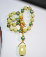 lime green Beaded Necklace semi-precious Gemstone pendant glass beads MA2