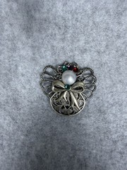 Vintage Angel Brooch Pin Set Filigree Faux Pearl Rhinestone Christmas Pair Retro