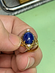 Antique European 585 14k Yellow Gold SYN Star Sapphire And Diamond Ring Size 5.5