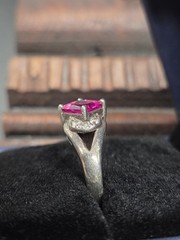 Vtg Ornate Sterling Silver Ring SZ 9 Pink Square Ruby Cubic Zirconia CZ Accents