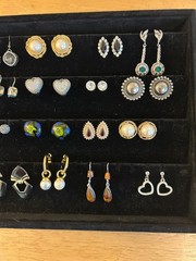 Lot Of 24 Vintage Pierced Earrings Few Sterling Silver, Amber, CZ & Jade